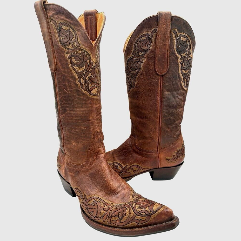 RARE OLD GRINGO Brown Embroidered Leather Western Boot Women’s SZ 8.5 Snip Toe